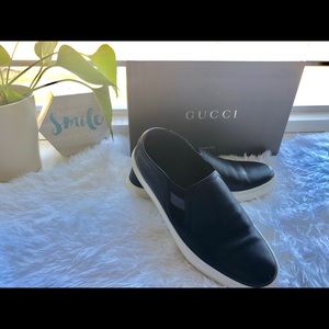 Authentic Gucci black leather slip on!